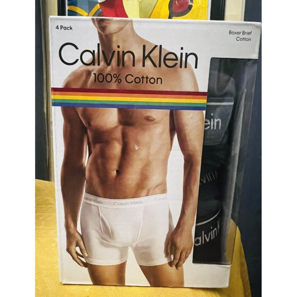 NEW (4) Calvin Klein Pride Classic Cotton Boxer Brief Blue Green/Grey Size XL